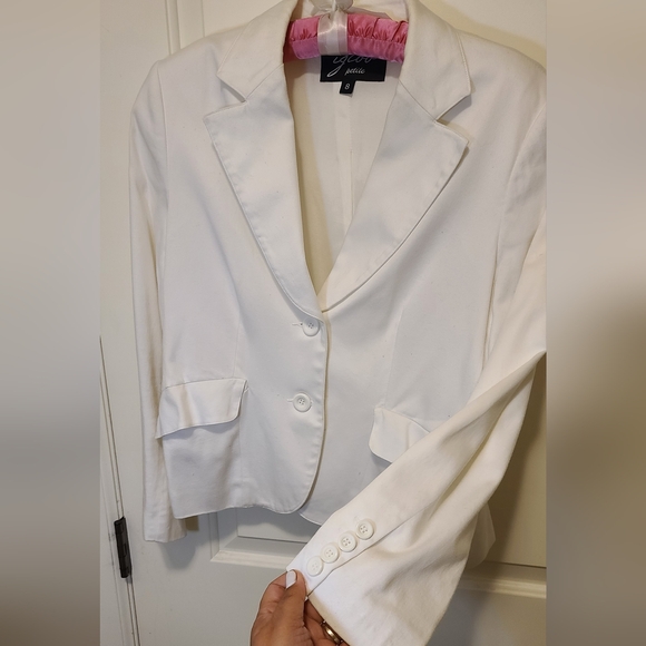 Igloo Petite White Structured Cotton Blazer Size 8P - Picture 5 of 14
